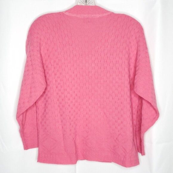 Vintage 90s Womens Knitwaves Pink V Neck Sweater Basket Weave Texture Pullover - Picture 3 of 4